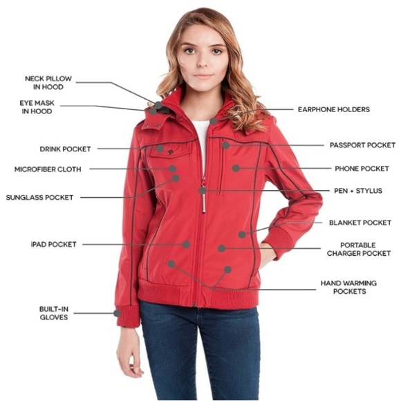 NEW W/ TAGS BauBax Women's Red Bomber Travel Jacket - Picture 2 of 11